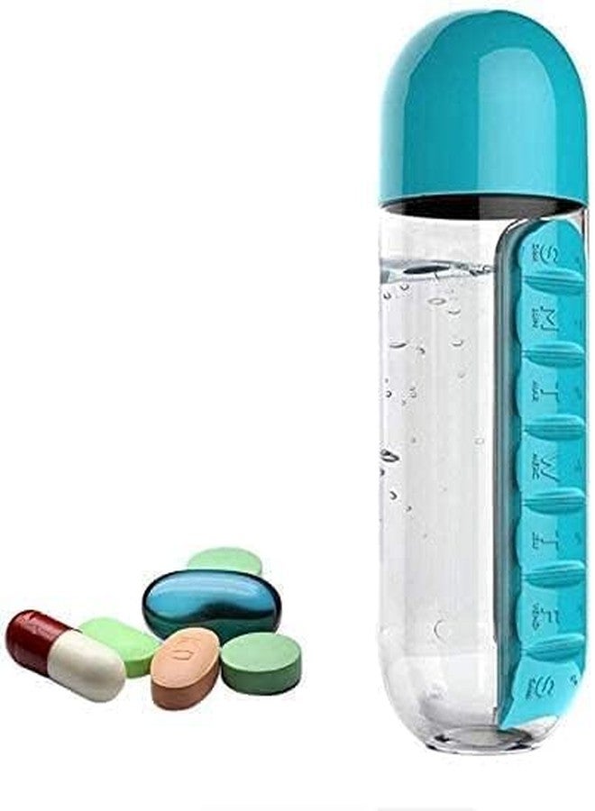 VIDORA Plastic Pill & Vitamin Organizer Water Bottle,Water Bottle with Pill, Capsule Other 7 Days Medicine Holder Storage Box Travelling kit, Summer Special 750ml,(Multi Color) Set of 1 - Image 1